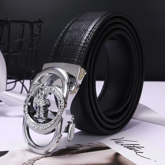 Other - Men's Fashion Silver Tap Buckle PU Leather Black Belt 1.5 Inches x 47 Inches